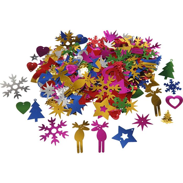 Pailletten, afm 8-50 mm, sterke kleuren, 400 gr/ 1 doos