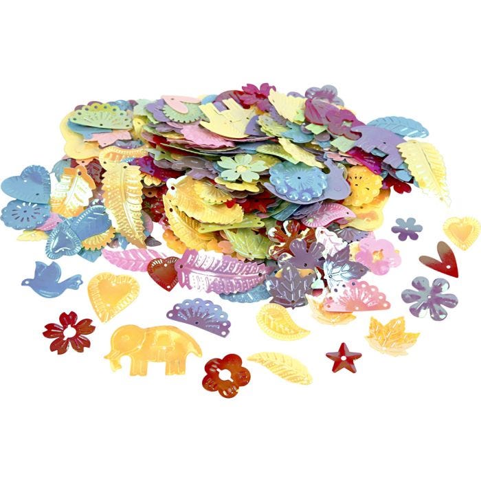 Pailletten, 15-45 mm, parelmoer kleuren, 400gr/ 1 doos