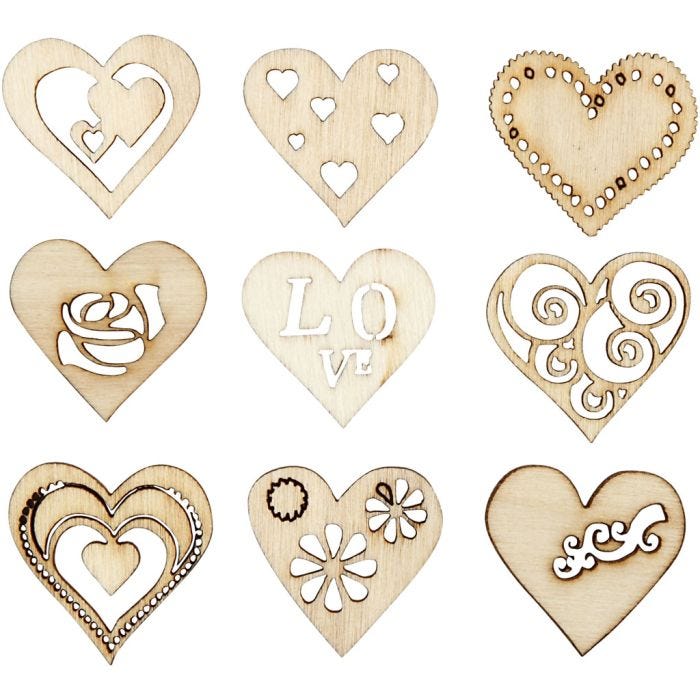 Hout decoratie, love, afm 28 mm, 45 stuk/ 1 doos