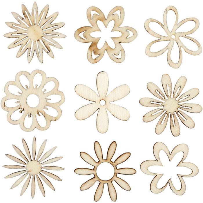 Hout decoratie, bloemen, afm 28 mm, 45 stuk/ 1 doos