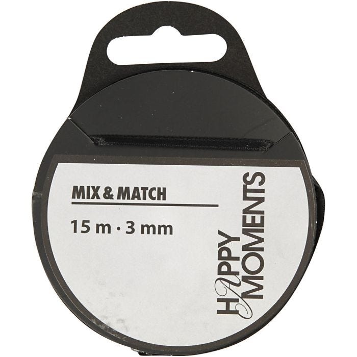 Satijnlint, B: 3 mm, zwart, 15 m/ 1 rol