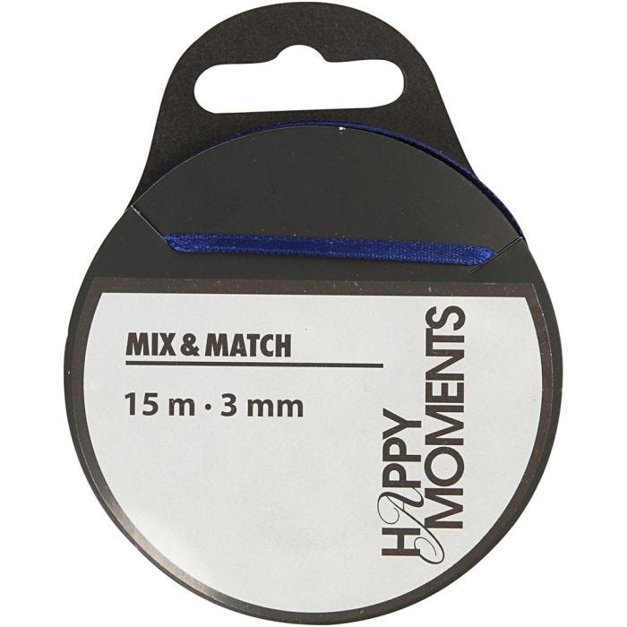 Satijnlint, B: 3 mm, donkerblauw, 15 m/ 1 rol