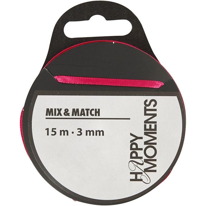 Satijnlint, B: 3 mm, roze, 15 m/ 1 rol