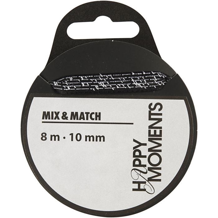 Satijnlint, B: 10 mm, zwart, 8 m/ 1 rol