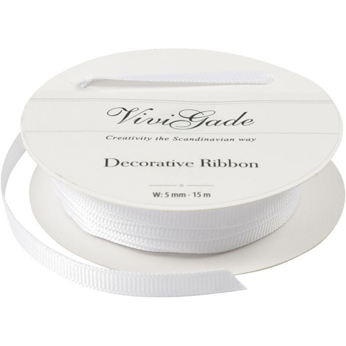 Decoratie lint, B: 6 mm, wit, 15 m/ 1 rol