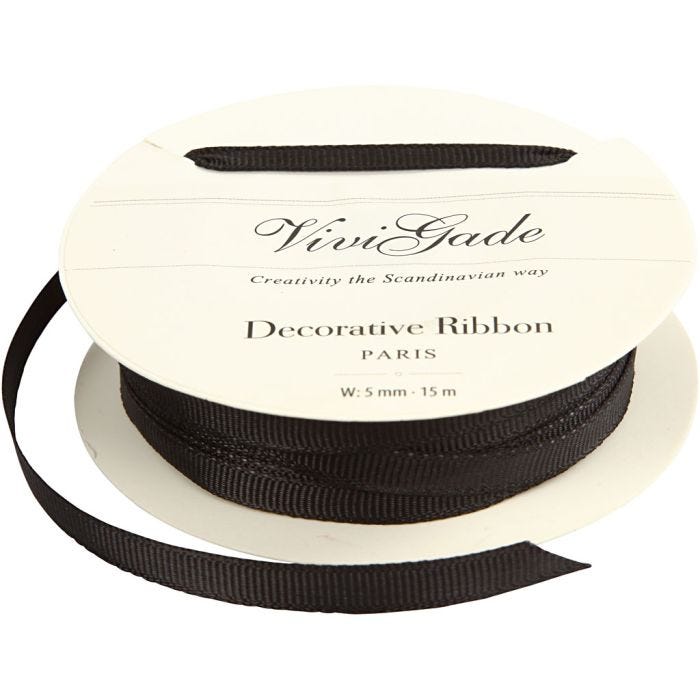 Decoratie lint, B: 6 mm, zwart, 15m/ 1 rol