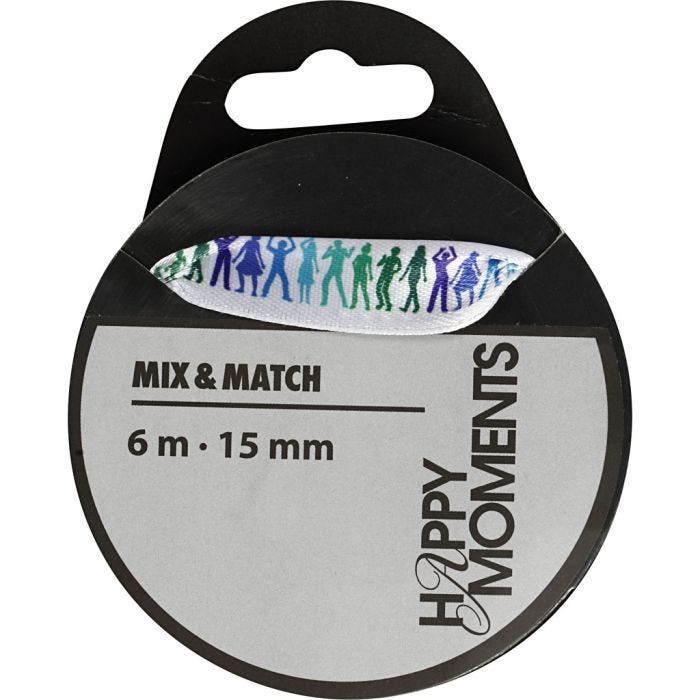 Satijnlint met print, 15 mm, lichtblauw, 6m/ 1 rol