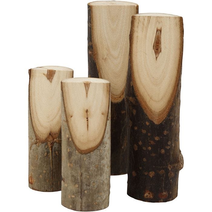 Decoratieve boomstam, H: 8+12 cm, d 2,5-3,5 cm, 4 stuk/ 1 doos