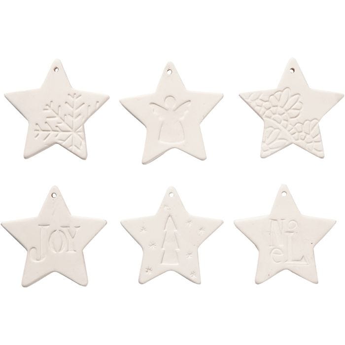 Ornamenten om te hangen, ster, 7x7 cm, wit, 6stuk/ 1 doos