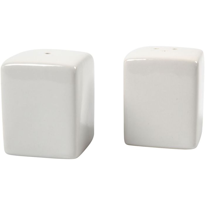 Zout &amp; Peper set, H: 6 cm, afm 5x5 cm, glossy, wit, 6 set/ 1 doos