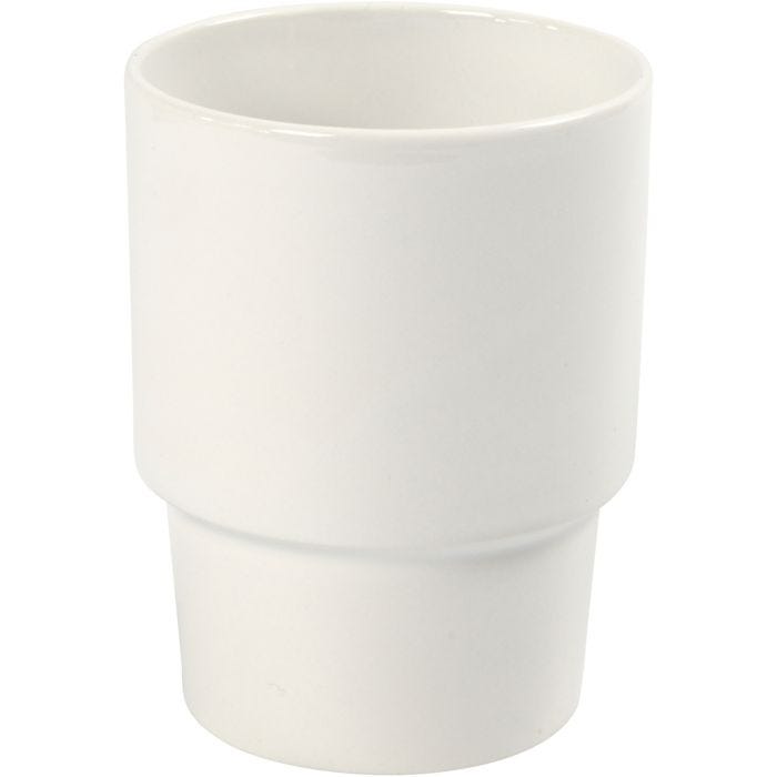 Mok, H: 11 cm, d 8,5 cm, wit, 2 stuk/ 1 doos