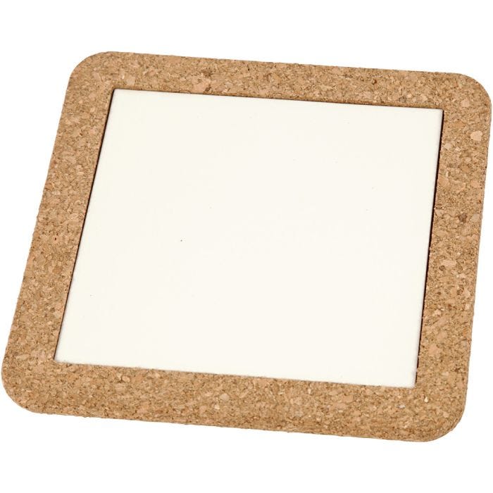 Onderzetter met lijst van kurk, afm 15,5x15,5x1 cm, wit, 2 stuk/ 1 doos