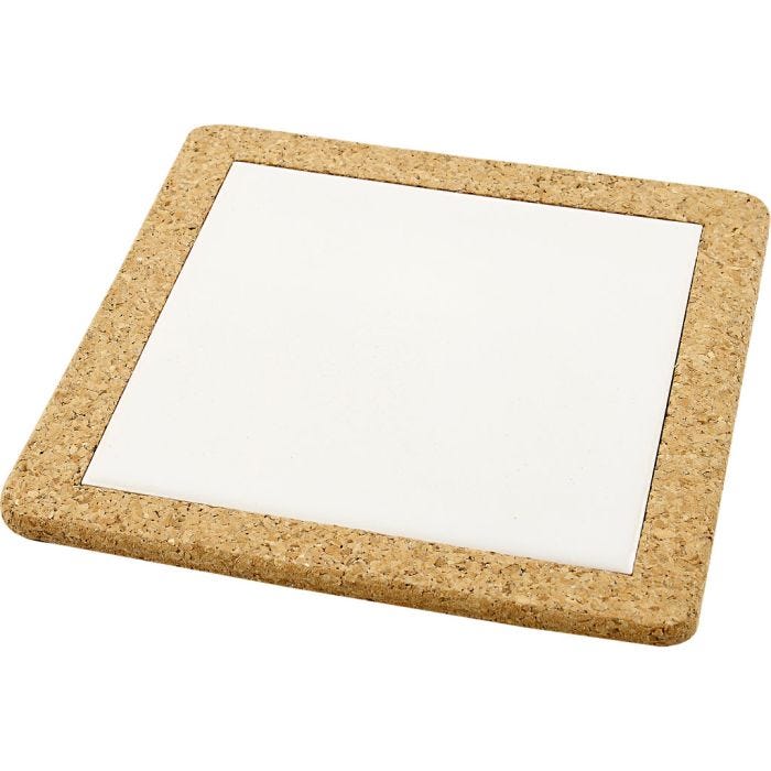Onderzetter met lijst van kurk, afm 19x19x1,1 cm, wit, 10stuk/ 1 doos