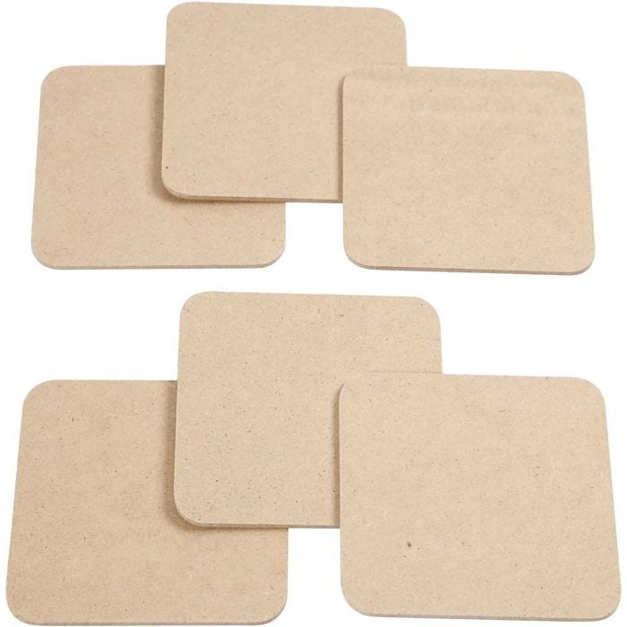 Onderzetters, 10x10 cm, 3 mm, 6stuk/ 1 doos