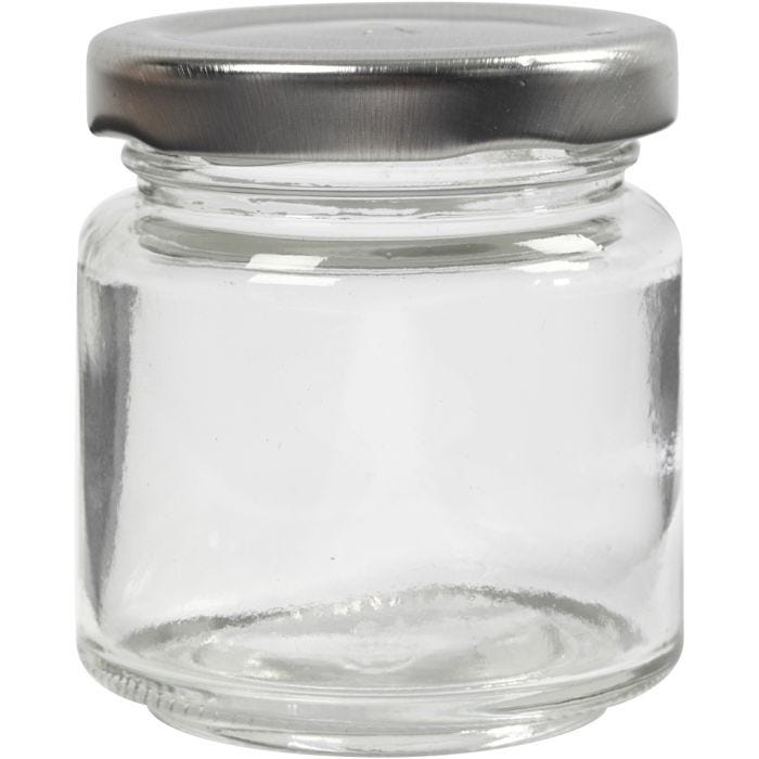 Glazen pot, H: 6,5 cm, d 5,7 cm, 100 ml, transparant, 12 stuk/ 1 doos