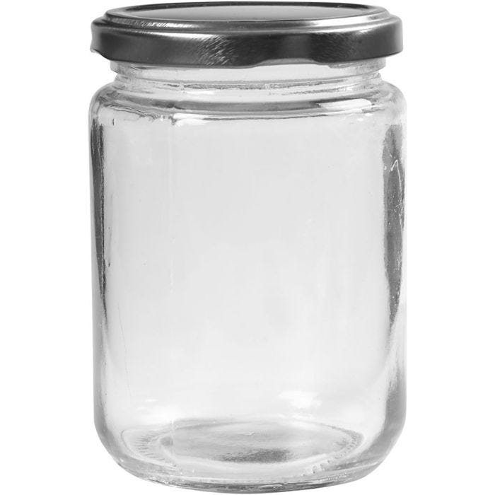 Glazen pot, H: 11 cm, d 7,5 cm, 370 ml, transparant, 6 stuk/ 1 doos