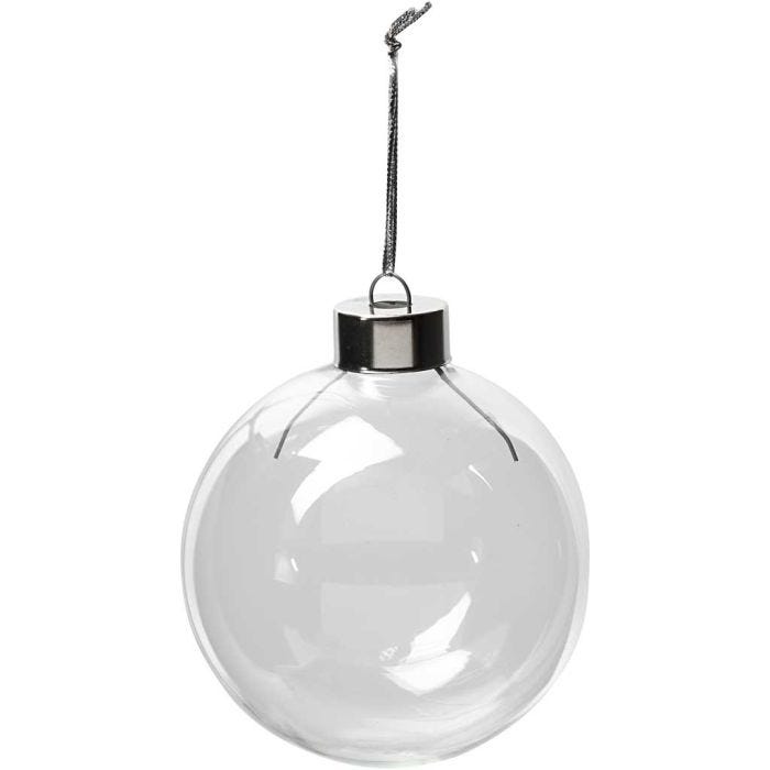 Glazen ornamenten, H: 8,9 cm, d 7,9 cm, transparant, 6stuk/ 1 doos