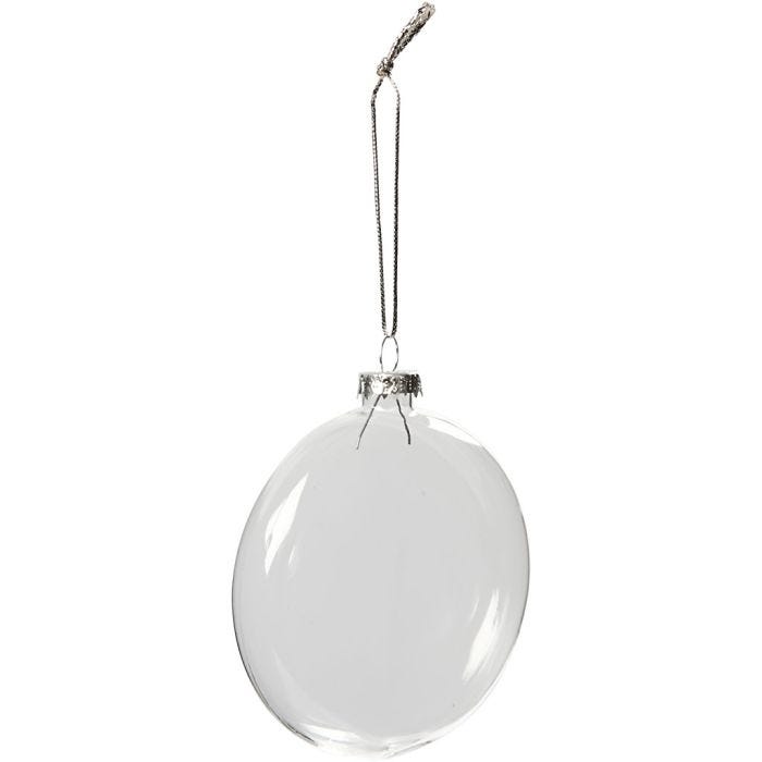 Plat glazen kerstbal, d 8 cm, dikte 2,1 cm, 6stuk/ 1 doos