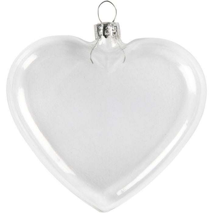 Plat glazen hart, H: 9 cm, B: 7.8 cm, dikte 2,1 cm, 6stuk/ 1 doos