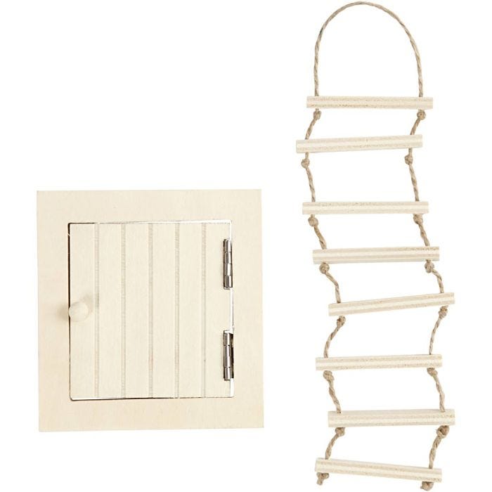 Zolderluik en touwladder, 9-20 cm, 1 set