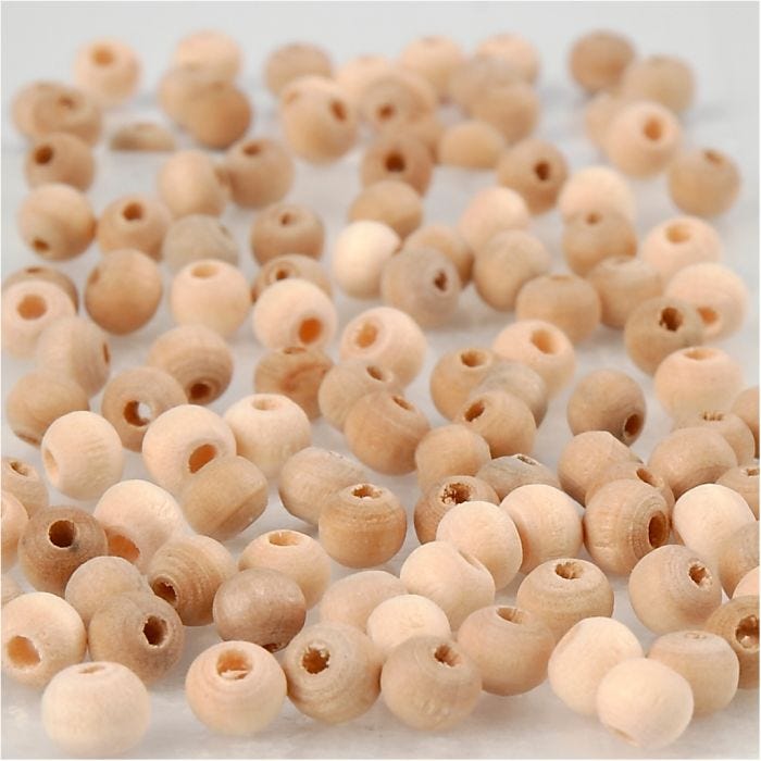 Houten kraal, d 5 mm, gatgrootte 1,5 mm, 100 stuk/ 1 doos