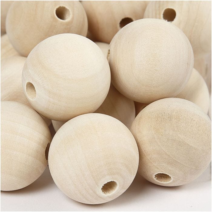Houten kraal, 30 mm, 5 mm, 50stuk/ 1 doos