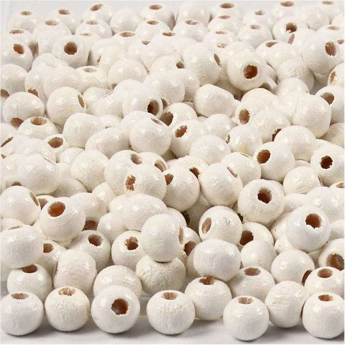 Houten Kralen, d 5 mm, gatgrootte 1,5 mm, wit, 6 gr/ 1 doos