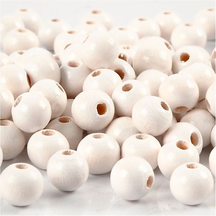 Houten Kralen, d 8 mm, gatgrootte 2 mm, wit, 15 gr/ 1 doos