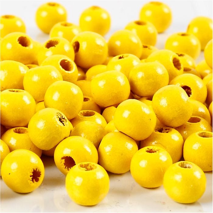 Houten Kralen, d 8 mm, gatgrootte 2 mm, geel, 15 gr/ 1 doos