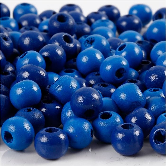 Houten Kralen, d 8 mm, gatgrootte 2 mm, blauw, 15 gr/ 1 doos