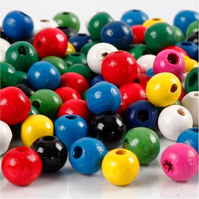 Houten kralen, d 8 mm, gatgrootte 2 mm, diverse kleuren, 15 gr/ 1 doos