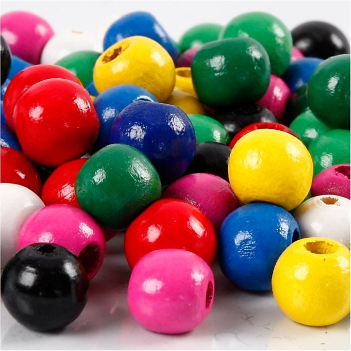 Houten kralen, 10 mm, 3 mm, diverse kleuren, 20gr/ 1 doos
