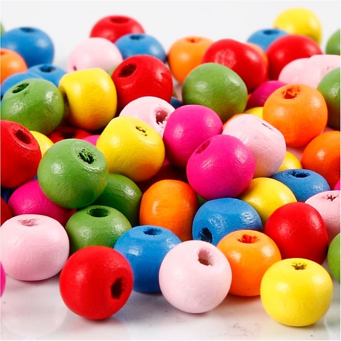 Houten kralen, d 8 mm, gatgrootte 1,5-2 mm, diverse kleuren, 16 gr/ 1 doos