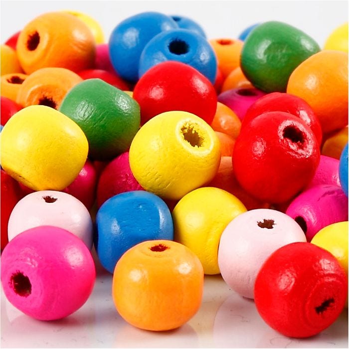 Houten kralen, d 10 mm, gatgrootte 2,5-3 mm, diverse kleuren, 22 gr/ 1 doos