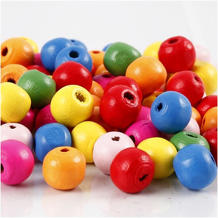 Houten kralen, d 10 mm, gatgrootte 2,5-3 mm, diverse kleuren, 500gr/ 1 zak