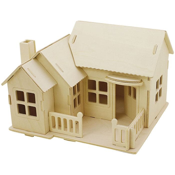 3D Houten Constructie Set, Huis met terras, afm 19x17,5x15, 1 stuk