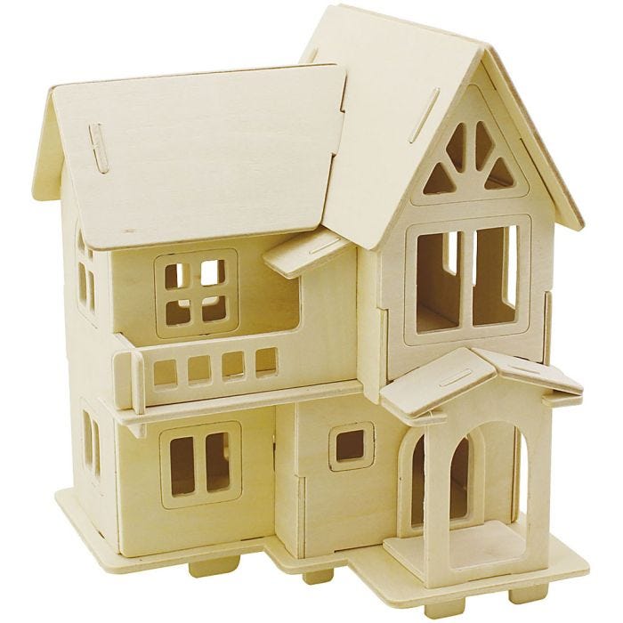 3D Houten Constructie Set, Huis met balkon, 15,8x17,5x19,5, 1 stuk