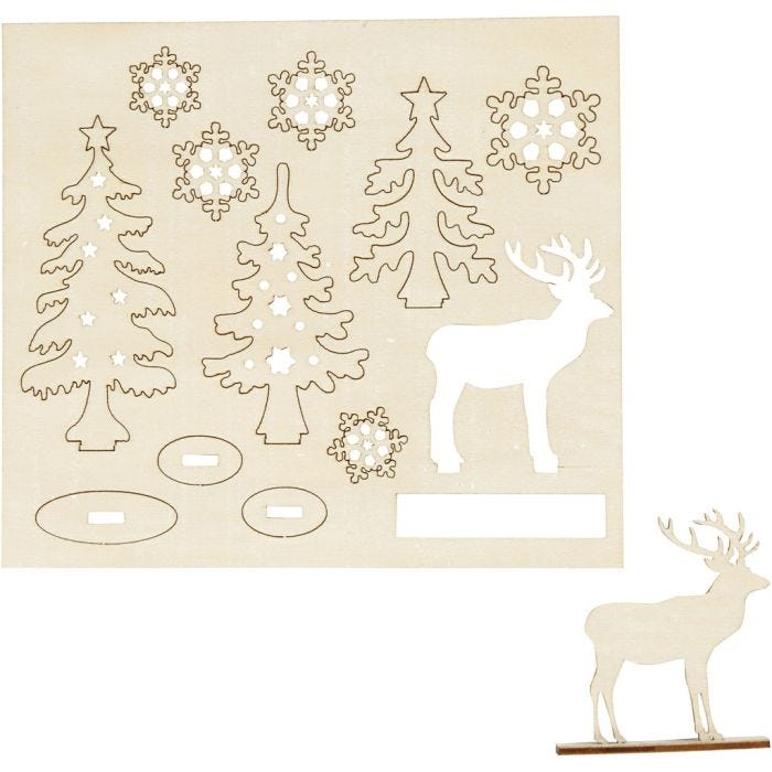 DIY Houten figuren, bos met herten, 15,5 cm, 17 cm, 3 mm, 1 doos