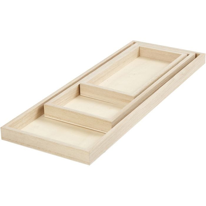 Dienbladen, L: 20+30+40 cm, B: 10+12+15 cm, 3stuk/ 1 doos