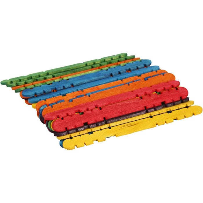 Constructiehoutjes, 11,4 cm, 10 mm, diverse kleuren, 30stuk/ 1 doos