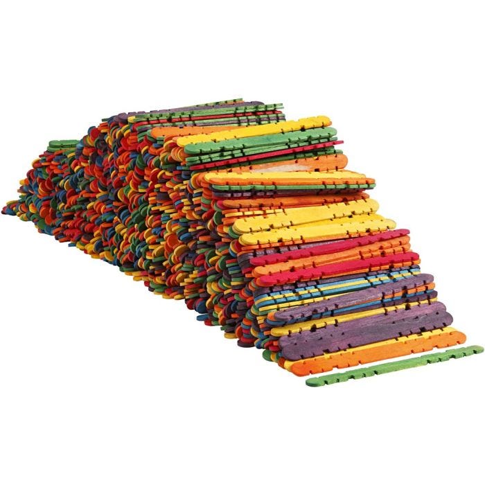 Constructiestokjes, L: 11,4 cm, B: 10 mm, diverse kleuren, 1000 stuk/ 1 doos