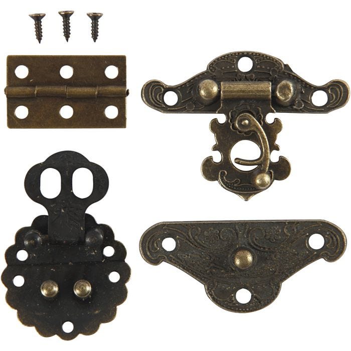 Mini beslag, afm 30-35 mm, antiek goud, 10set/ 1 doos