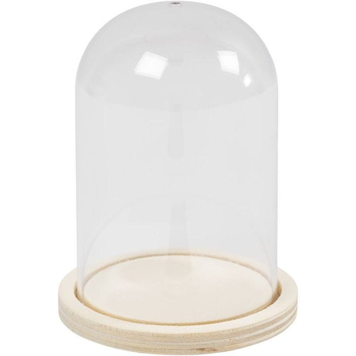 Klok op houten voet, H: 9,5 cm, d 6 cm, gatgrootte 3 mm, 1 stuk