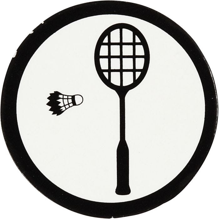 Label, badminton racket, 25 mm, wit/zwart, 20stuk/ 1 doos