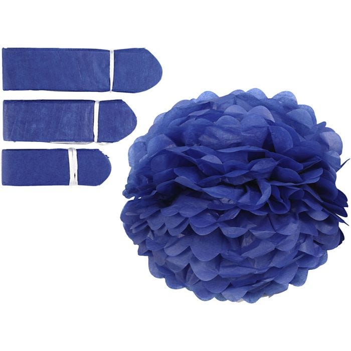 Pompon van papier, d 20+24+30 cm, 16 gr, donkerblauw, 3stuk/ 1 doos