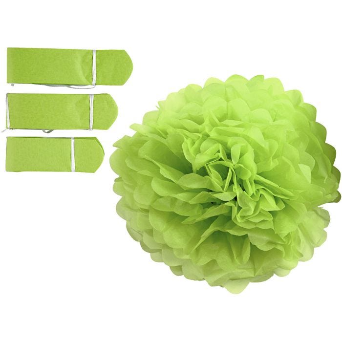 Pompon van papier, d 20+24+30 cm, 16 gr, lime groen, 3stuk/ 1 doos