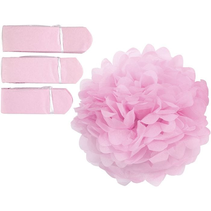 Pompon van papier, d 20+24+30 cm, 16 gr, lichtrood, 3stuk/ 1 doos