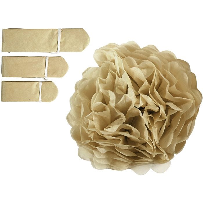 Pompon van papier, d 20+24+30 cm, 16 gr, goud, 3 stuk/ 1 doos