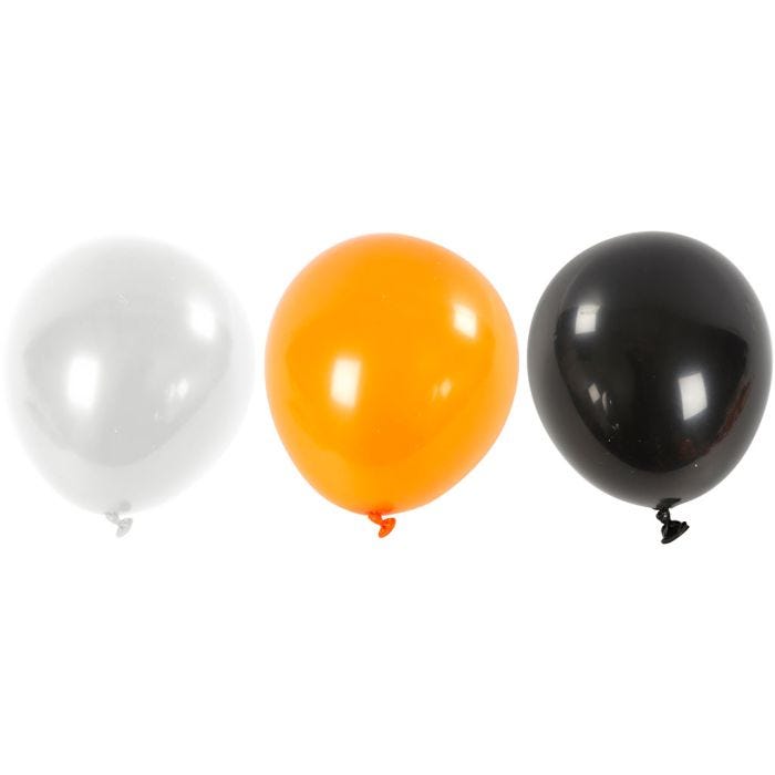 Ballonnen, rond, 23-26 cm, zwart, oranje, wit, 10stuk/ 1 doos