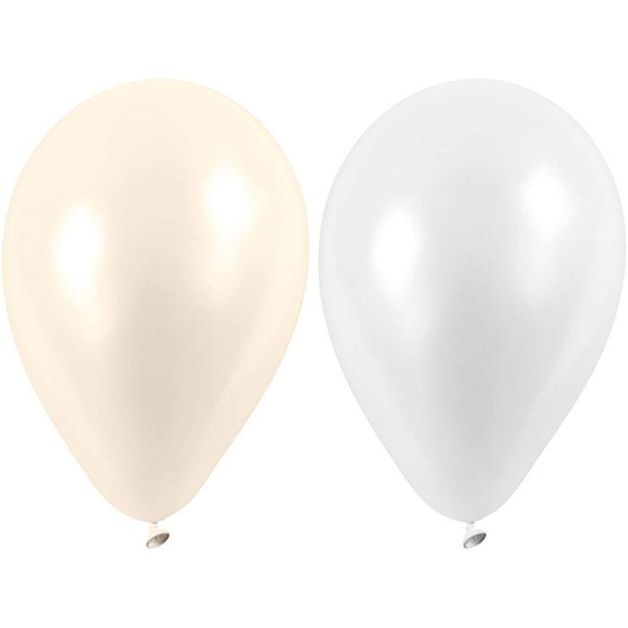 Ballonnen, rond, 23 cm, wit, parelmoer, 10stuk/ 1 doos